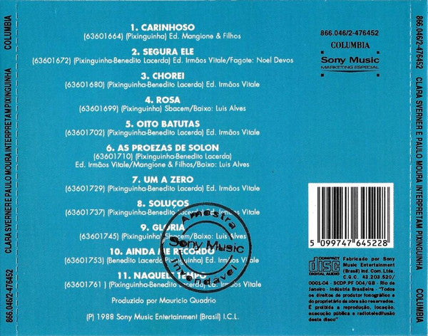 Clara Sverner E Paulo Moura - Clara Sverner E Paulo Moura Interpretam Pixinguinha - CD