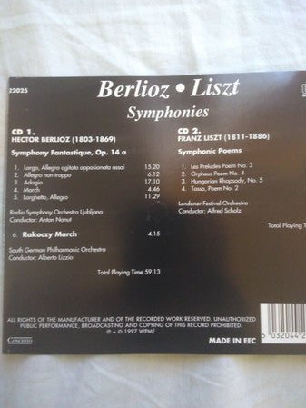 Simfonični Orkester RTV Ljubljana, London Festival Orchestra , Süddeutsche Philharmonie - Berlioz -Symphony Fantastique, Op. 14; Rakoczy March; Liszt- Symphonic Poems - 2xCD