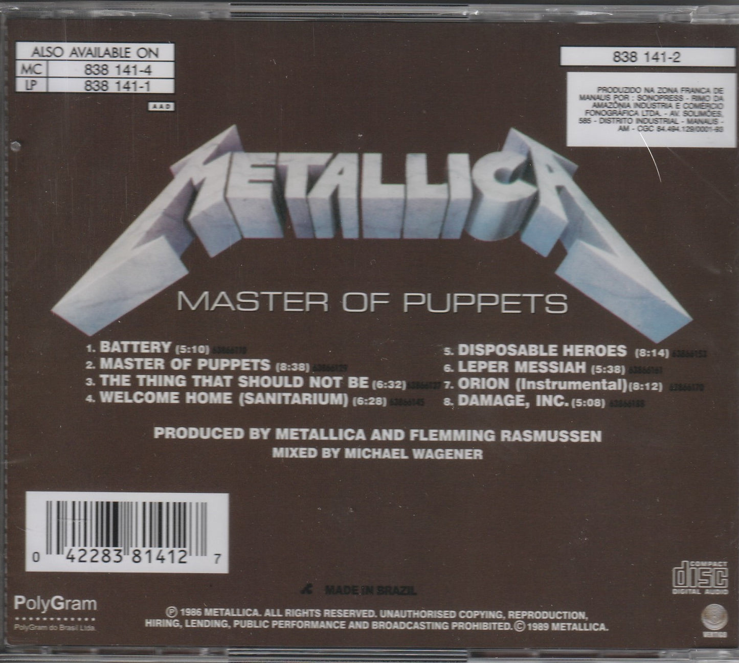 Metallica – Master Of Puppets CD