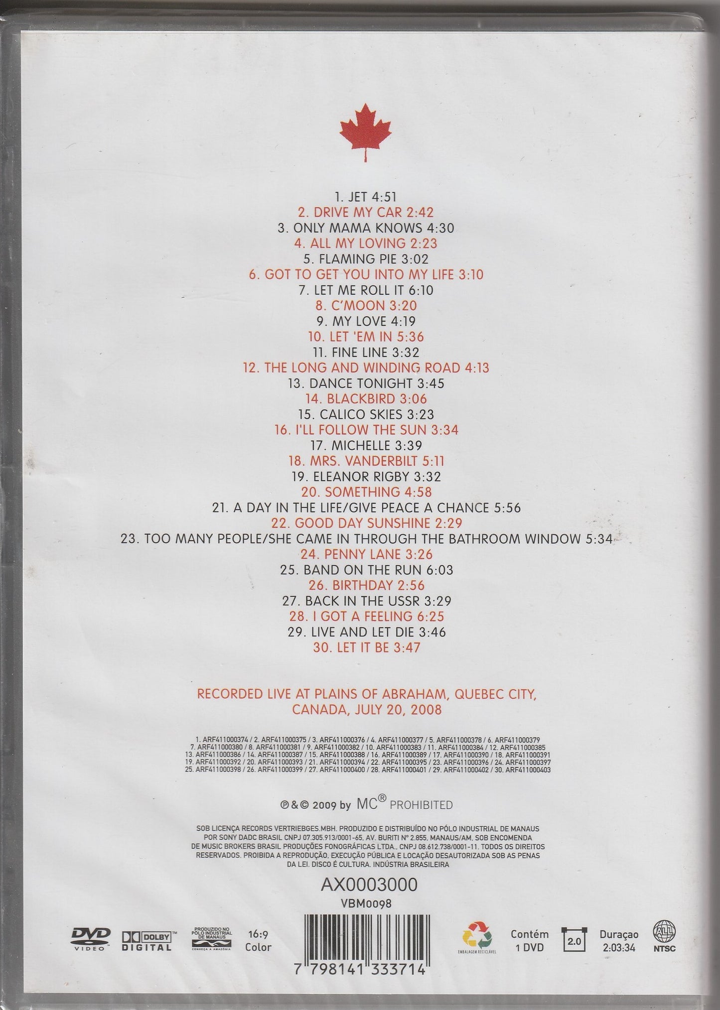 Paul McCartney – Live In Canada DVD