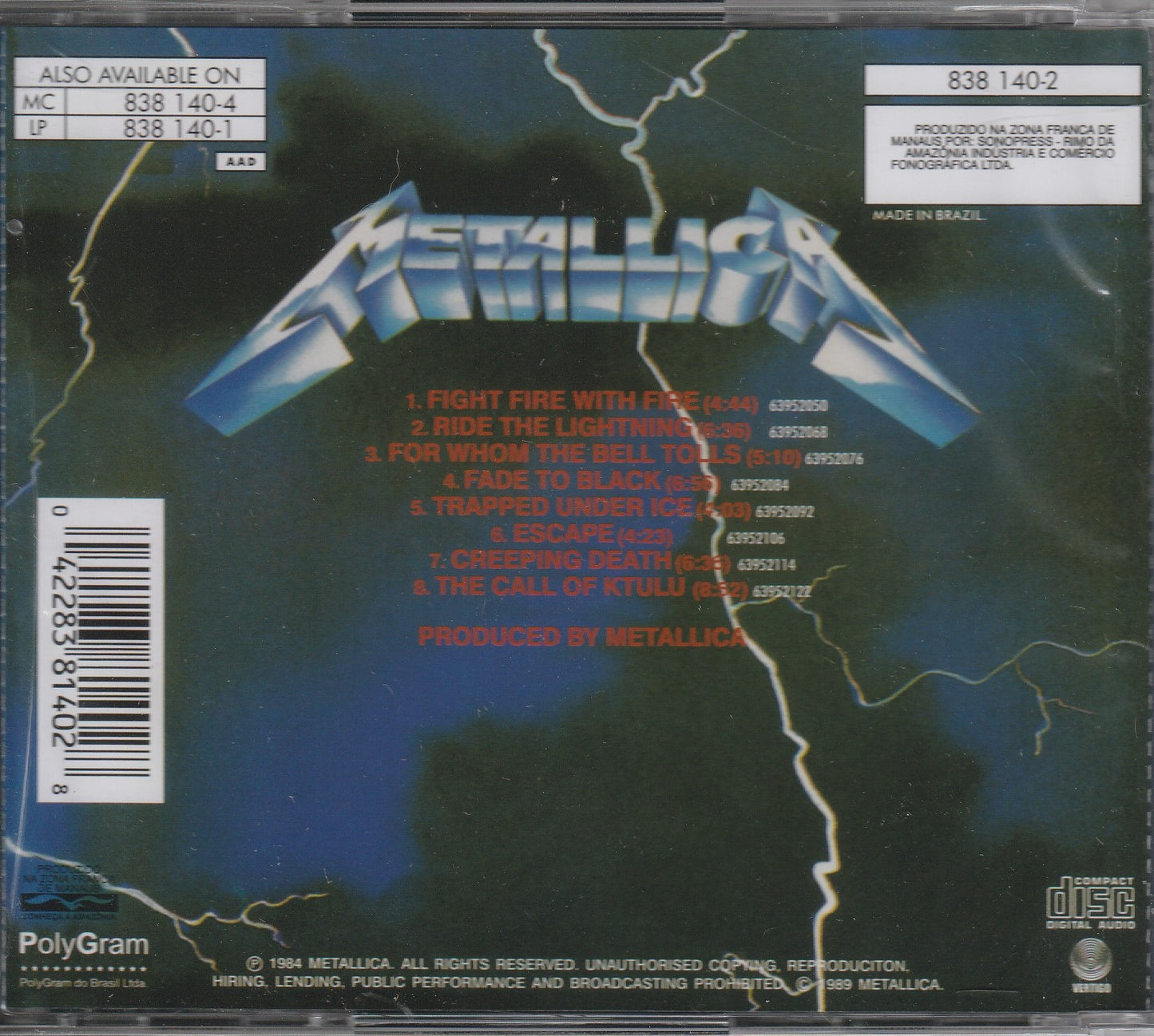 Metallica – Ride The Lightning CD