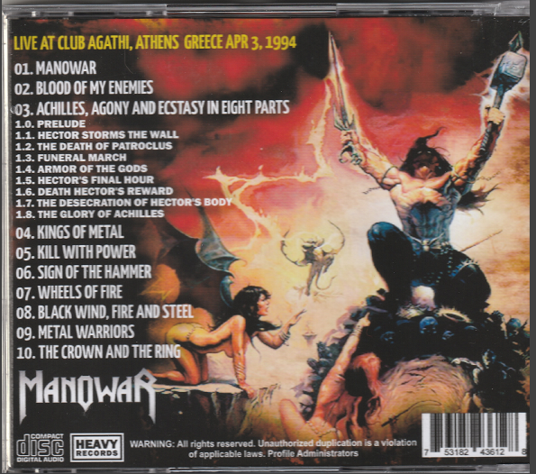 Manowar - Agony And Ecstasy In Greece CD